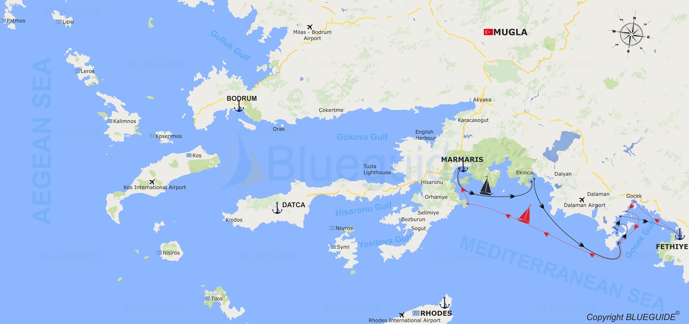 From Marmaris to Fethiye Cruise Map